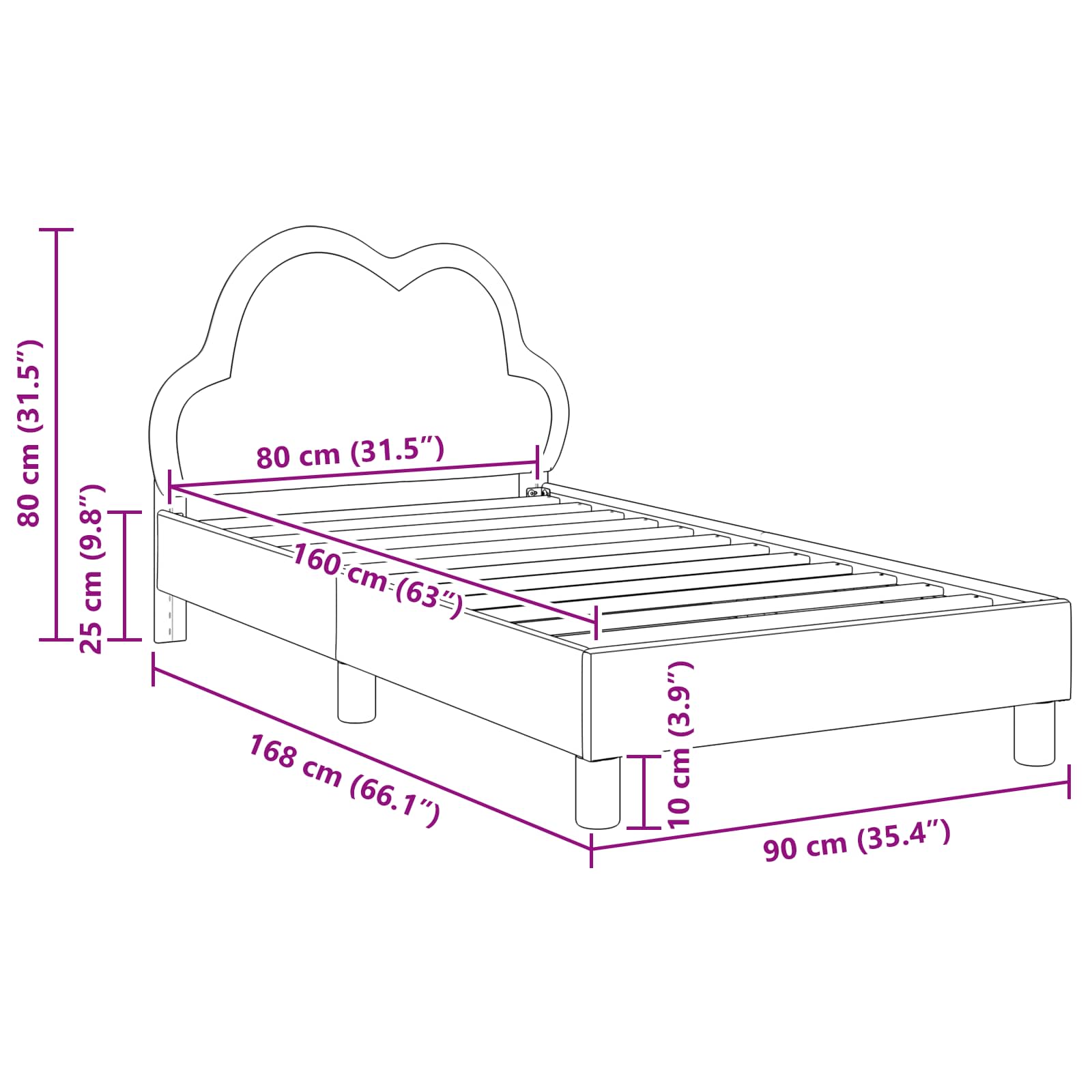 Bedframe voor kinderen met hoofdbord Zwart 80 x 160 cm PU is nu te koop bij PeponiXL, paradijselijk wonen!