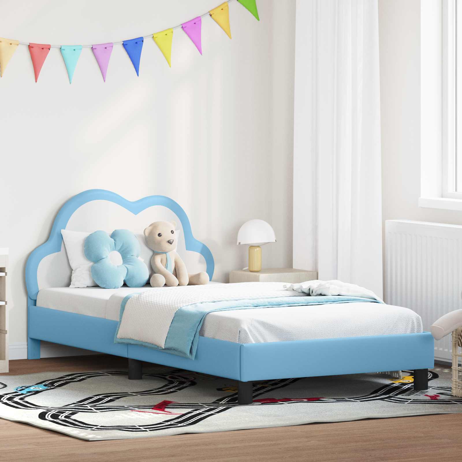 Bedframe voor kinderen met hoofdbord Blauw 80 x 200 cm PU is nu te koop bij PeponiXL, paradijselijk wonen!