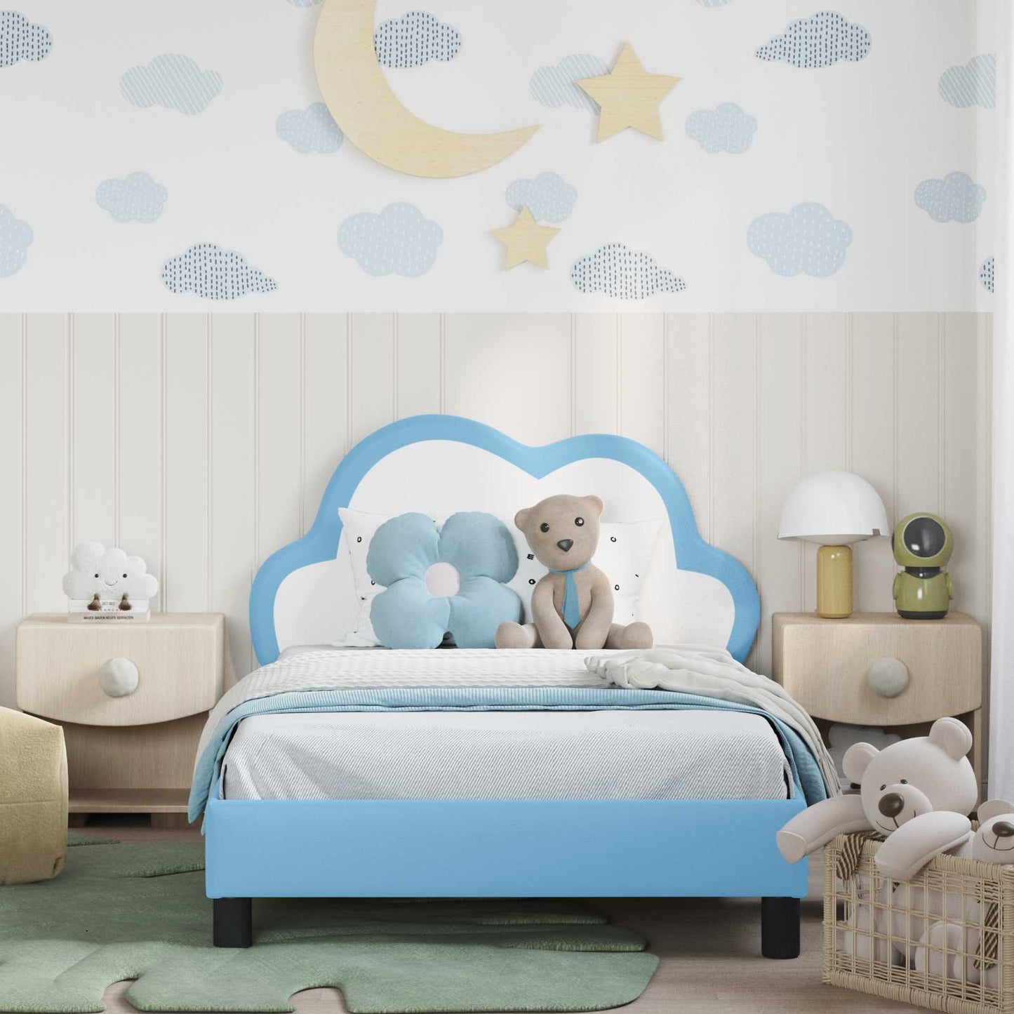 Bedframe voor kinderen met hoofdbord Blauw 80 x 200 cm PU is nu te koop bij PeponiXL, paradijselijk wonen!
