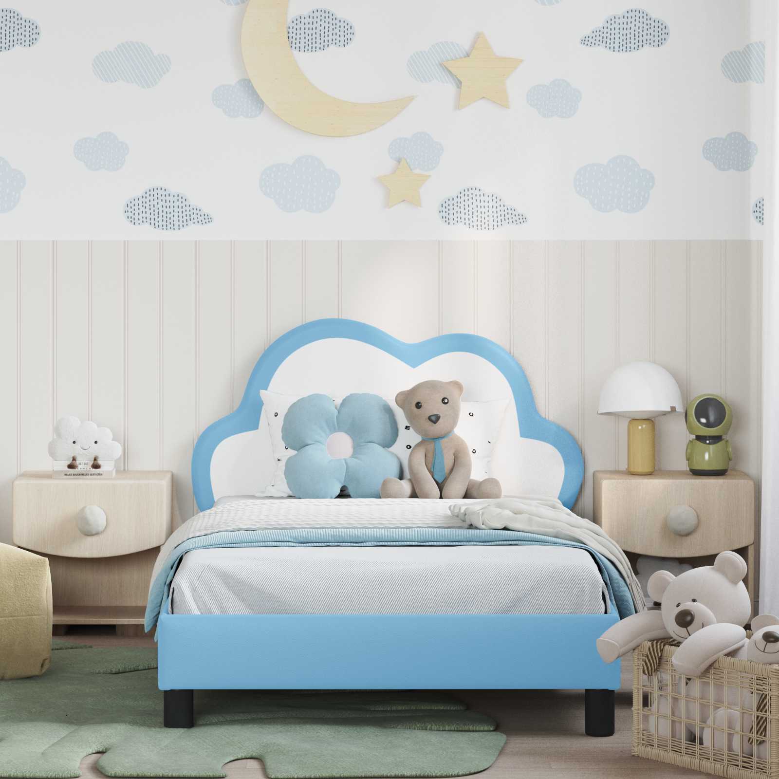 Bedframe voor kinderen met hoofdbord Blauw 80 x 200 cm PU is nu te koop bij PeponiXL, paradijselijk wonen!