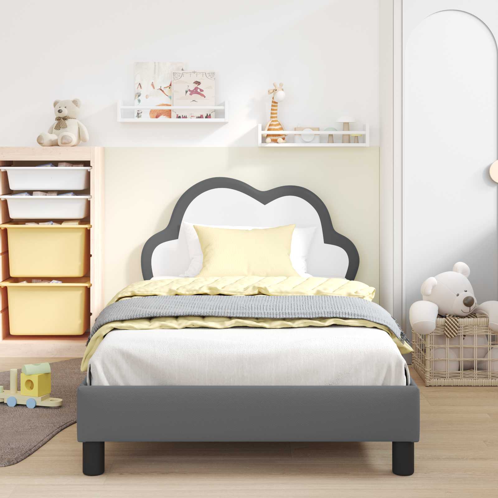 Bedframe voor kinderen met hoofdbord Lichtgrijs 90 x 190 cm PU is nu te koop bij PeponiXL, paradijselijk wonen!