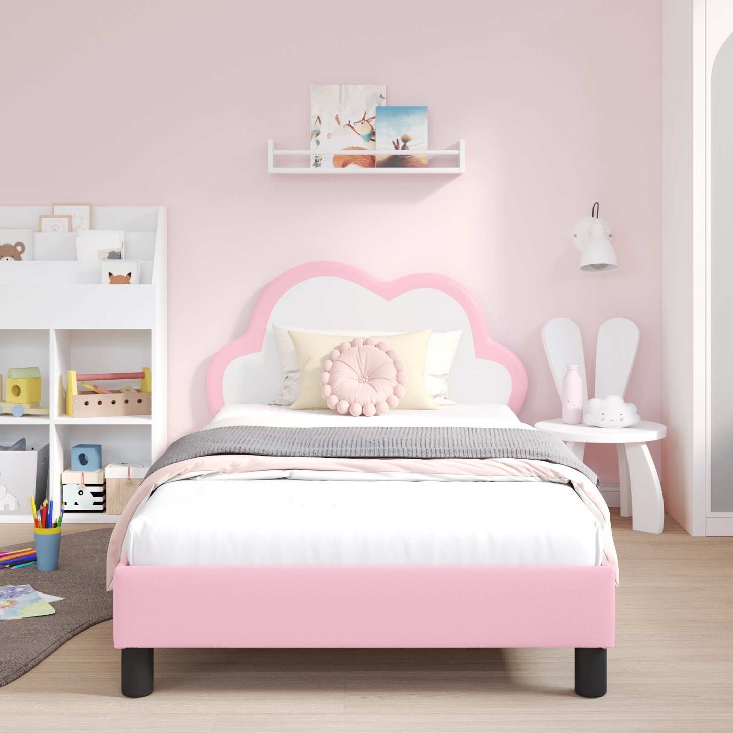 Bedframe voor kinderen met hoofdbord Roze 90 x 200 cm PU is nu te koop bij PeponiXL, paradijselijk wonen!