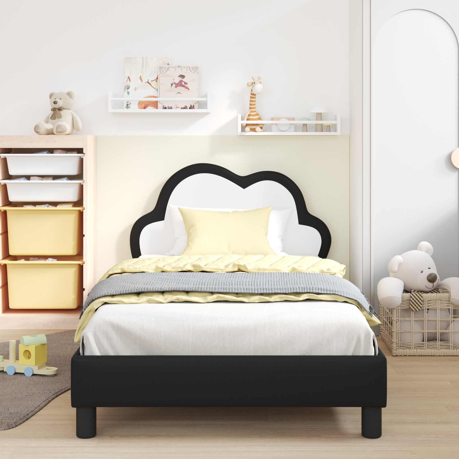Bedframe voor kinderen met hoofdbord Zwart 90 x 200 cm PU is nu te koop bij PeponiXL, paradijselijk wonen!