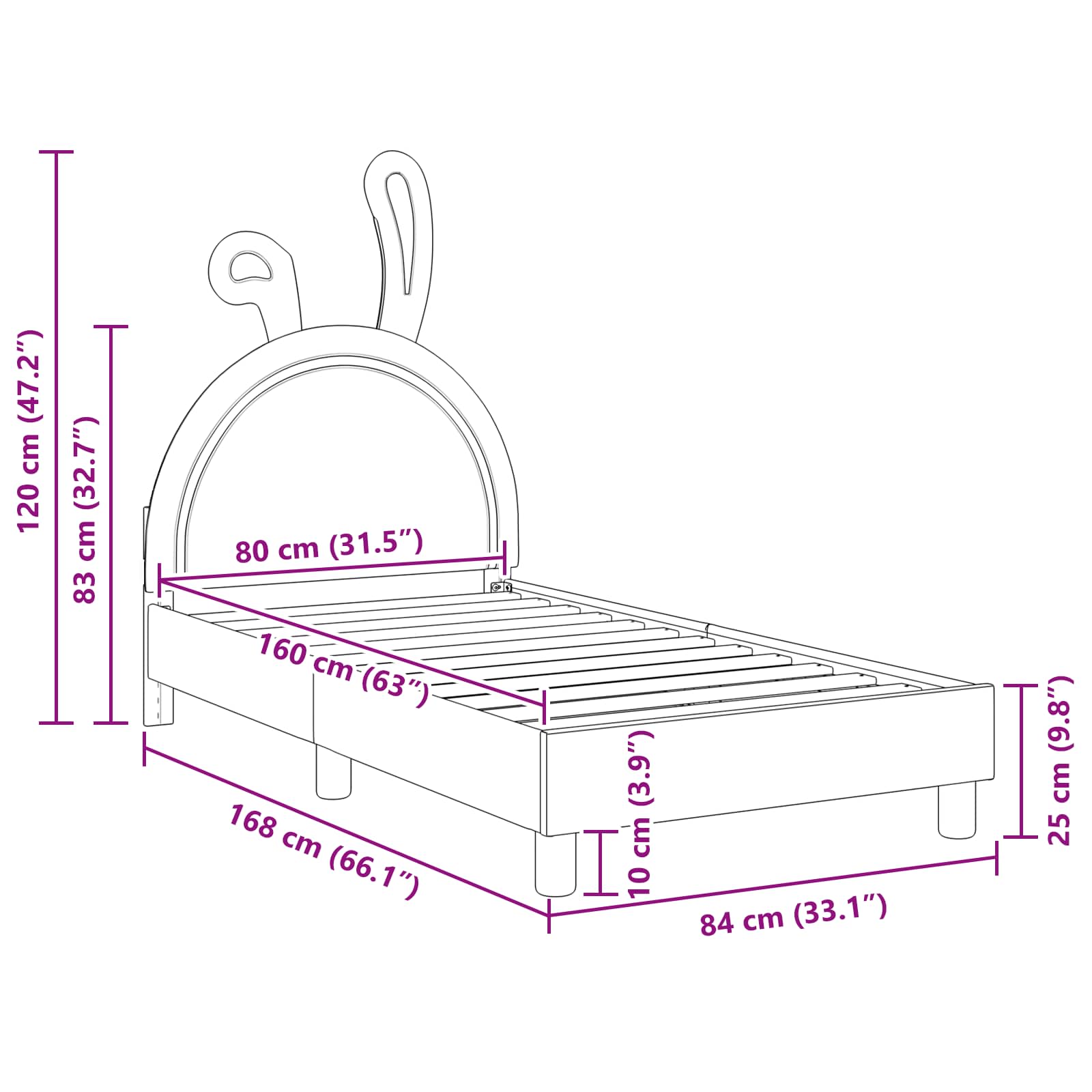 Bedframe voor kinderen met hoofdbord Lichtgrijs 80 x 160 cm PU is nu te koop bij PeponiXL, paradijselijk wonen!