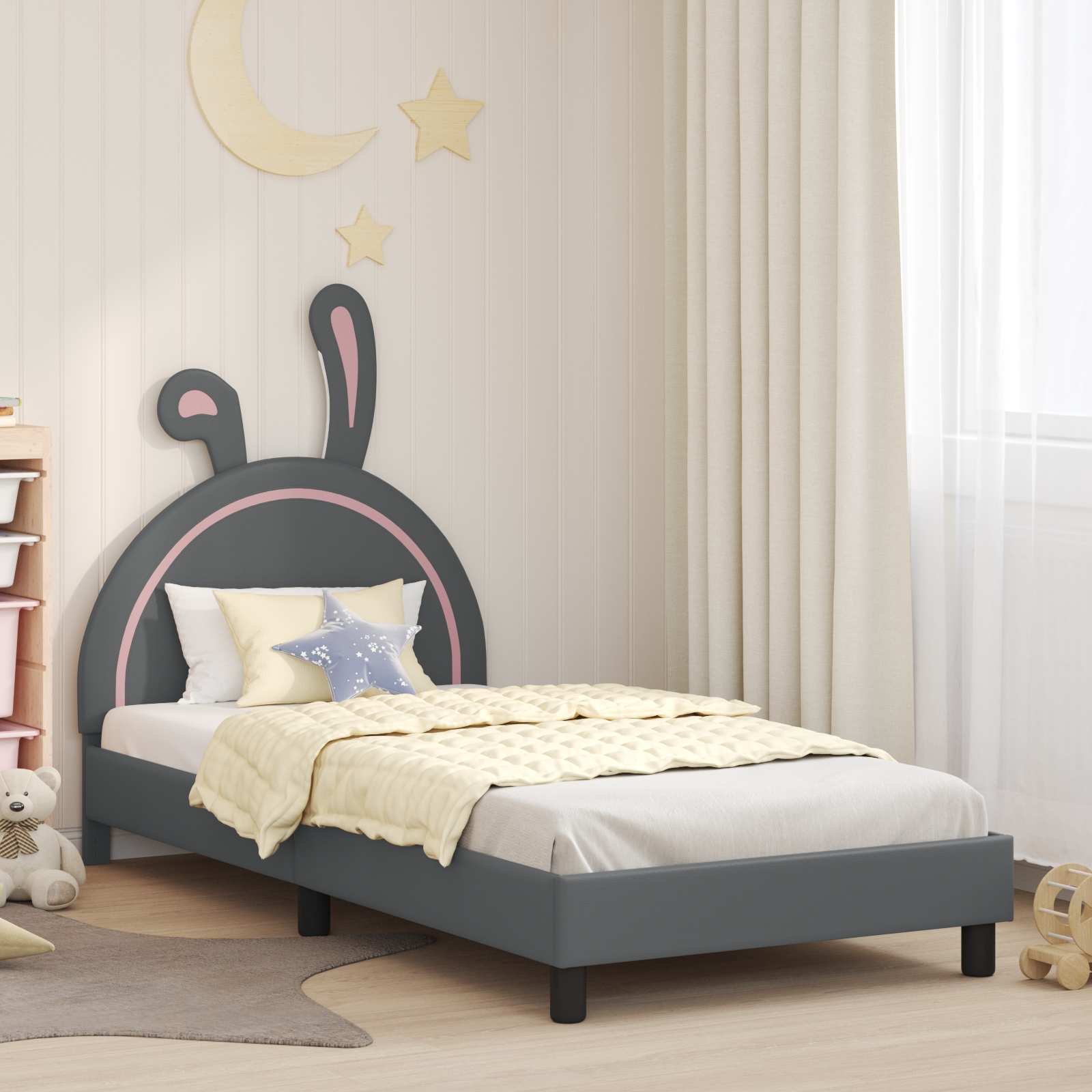 Bedframe voor kinderen met hoofdbord Lichtgrijs 80 x 200 cm PU is nu te koop bij PeponiXL, paradijselijk wonen!