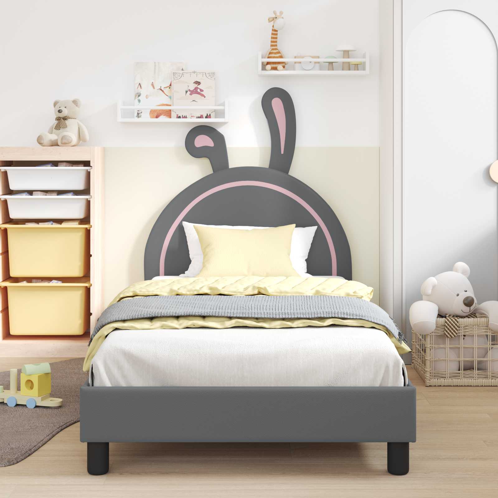 Bedframe voor kinderen met hoofdbord Lichtgrijs 80 x 200 cm PU is nu te koop bij PeponiXL, paradijselijk wonen!