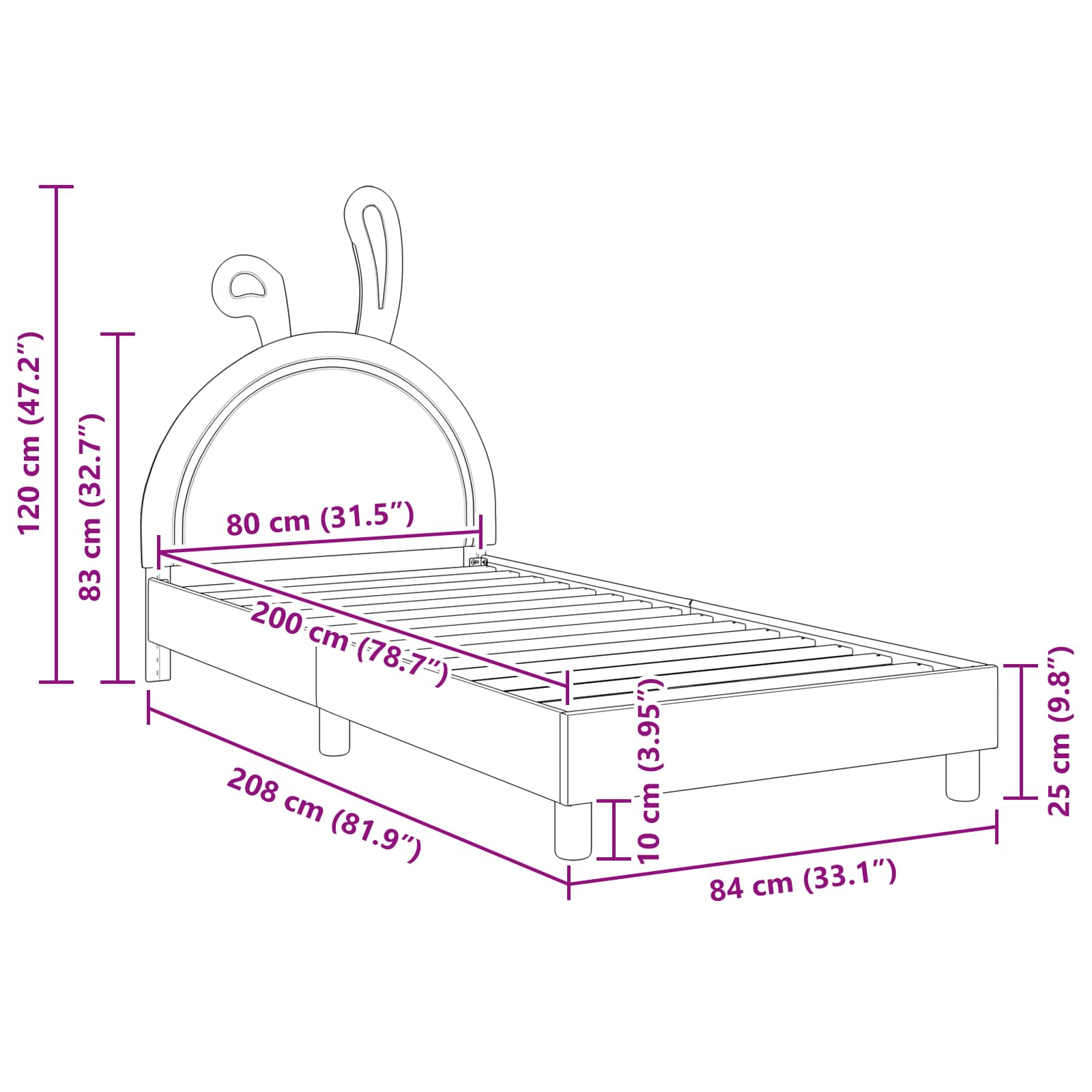 Bedframe voor kinderen met hoofdbord Lichtgrijs 80 x 200 cm PU is nu te koop bij PeponiXL, paradijselijk wonen!