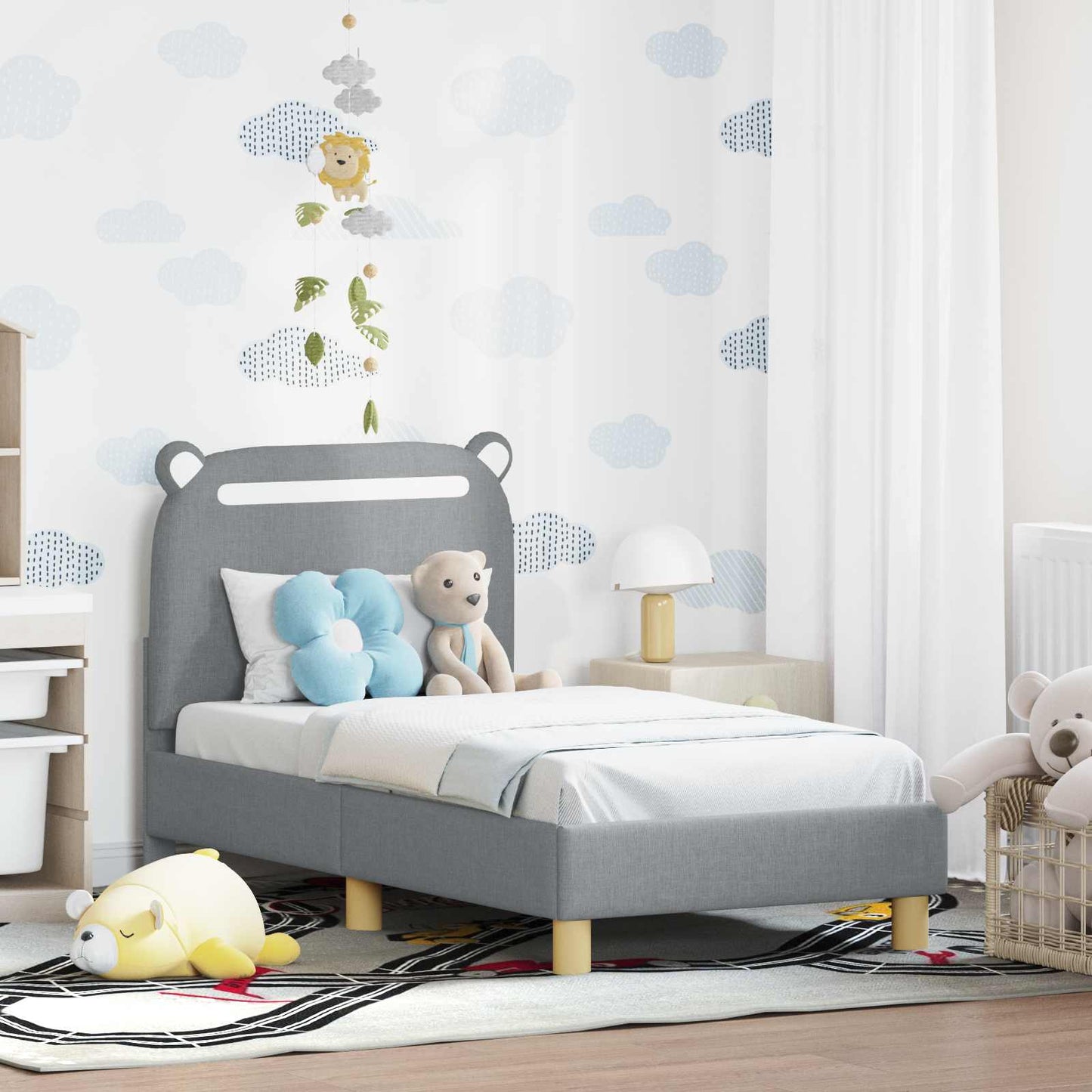 Peuterbedframe met hoofdbord Lichtgrijs 70 x 140 cm Stof is nu te koop bij PeponiXL, paradijselijk wonen!