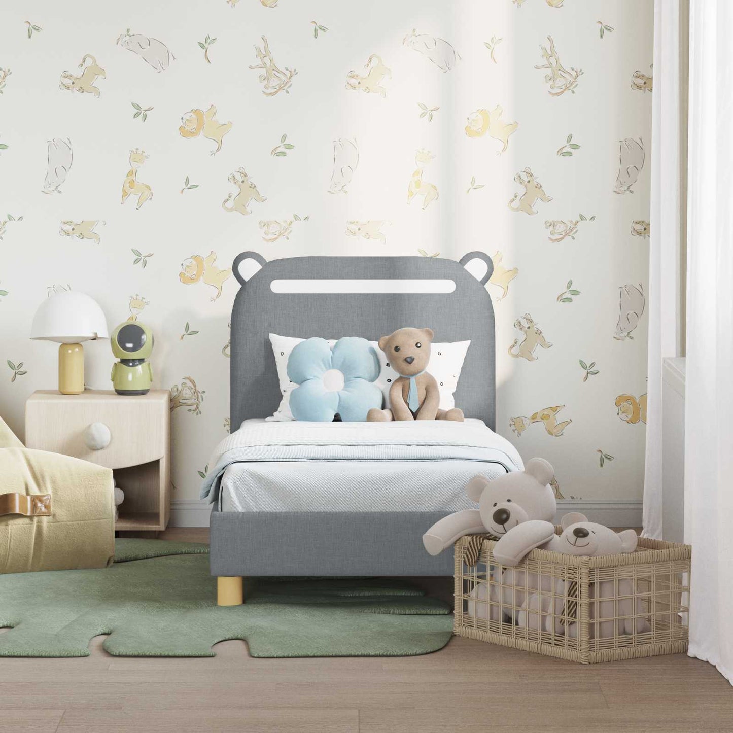 Peuterbedframe met hoofdbord Lichtgrijs 70 x 140 cm Stof is nu te koop bij PeponiXL, paradijselijk wonen!