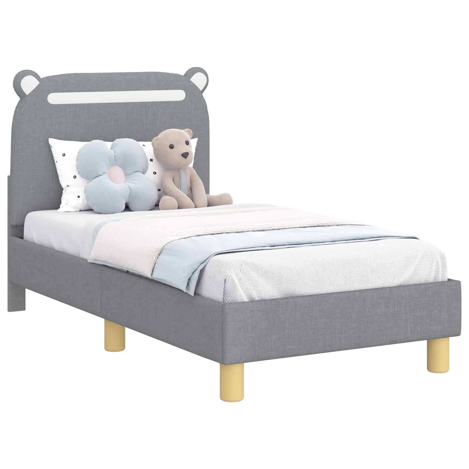 Peuterbedframe met hoofdbord Lichtgrijs 70 x 140 cm Stof is nu te koop bij PeponiXL, paradijselijk wonen!