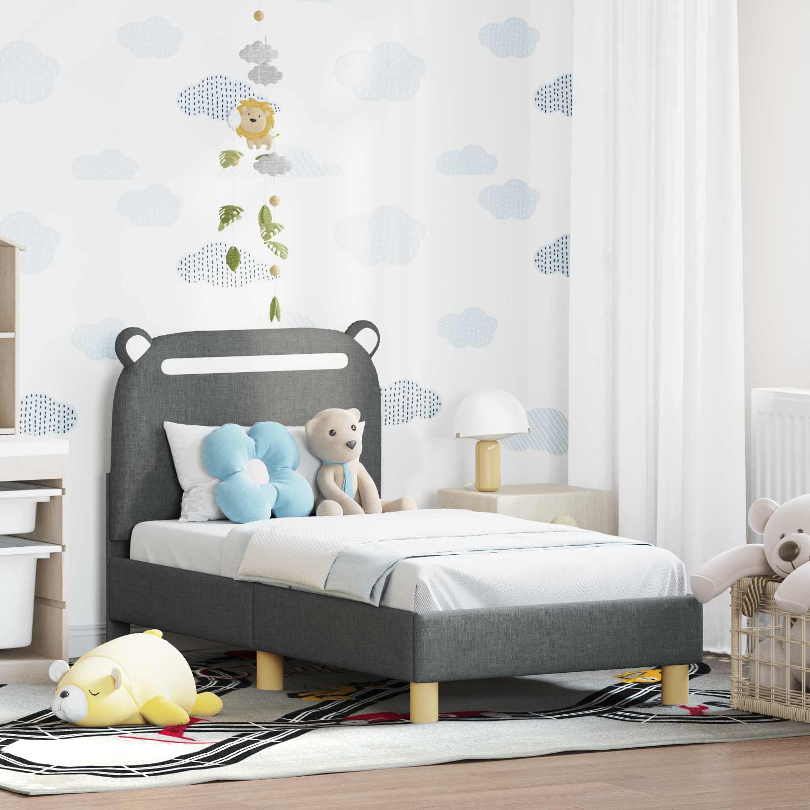 Peuterbedframe met hoofdbord Donkergrijs 70 x 140 cm Stof is nu te koop bij PeponiXL, paradijselijk wonen!