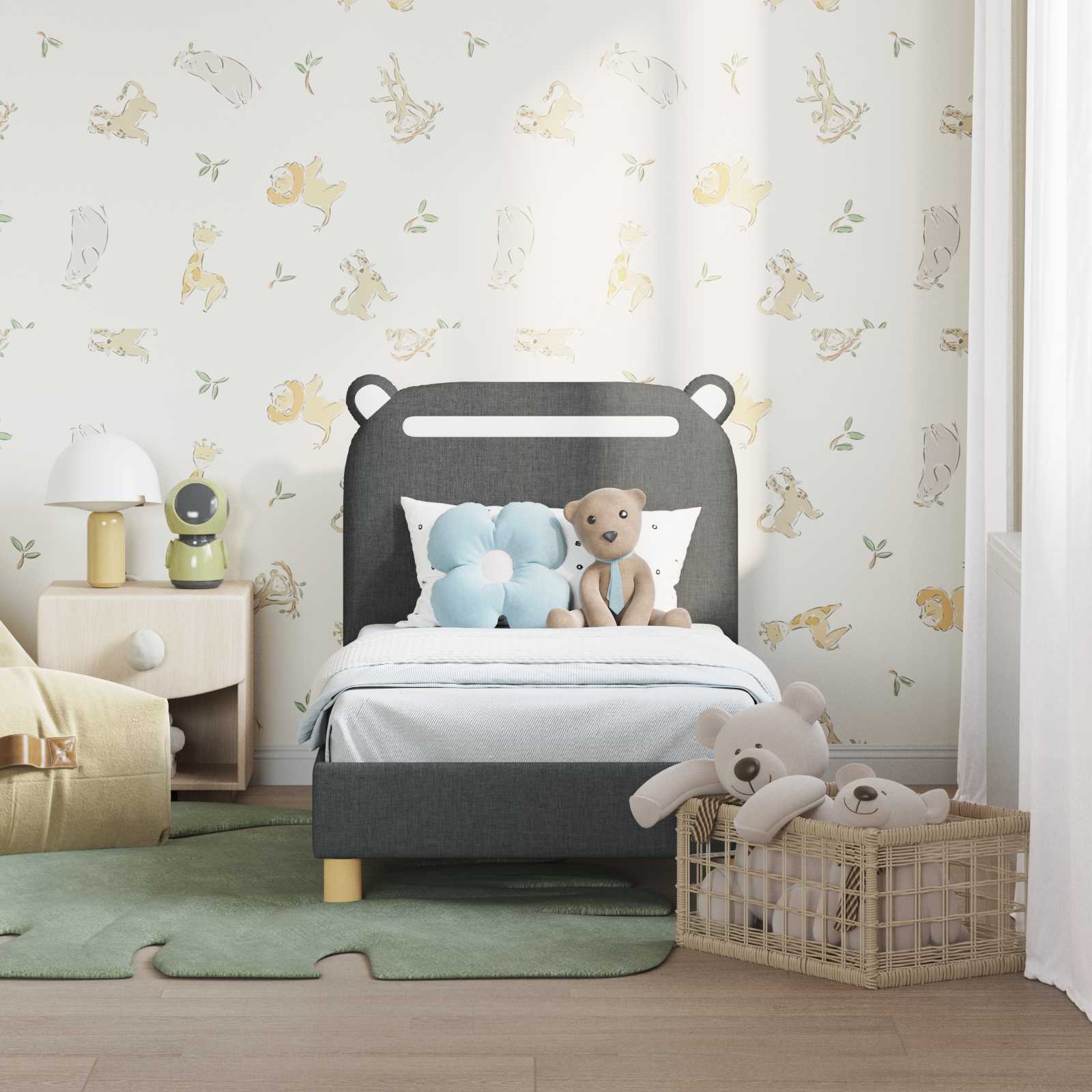 Peuterbedframe met hoofdbord Donkergrijs 70 x 140 cm Stof is nu te koop bij PeponiXL, paradijselijk wonen!