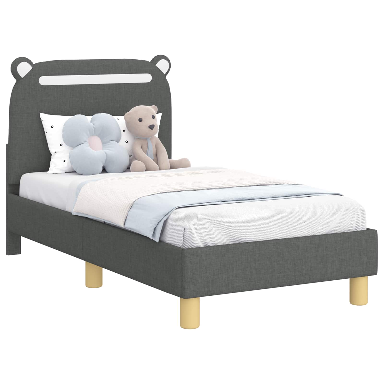 Peuterbedframe met hoofdbord Donkergrijs 70 x 140 cm Stof is nu te koop bij PeponiXL, paradijselijk wonen!