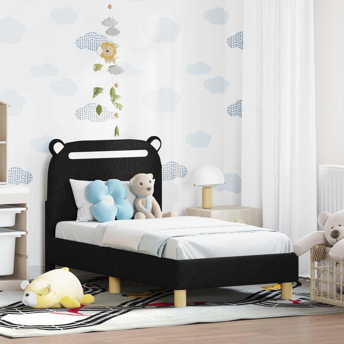 Peuterbedframe met hoofdbord Zwart 70 x 140 cm Stof is nu te koop bij PeponiXL, paradijselijk wonen!