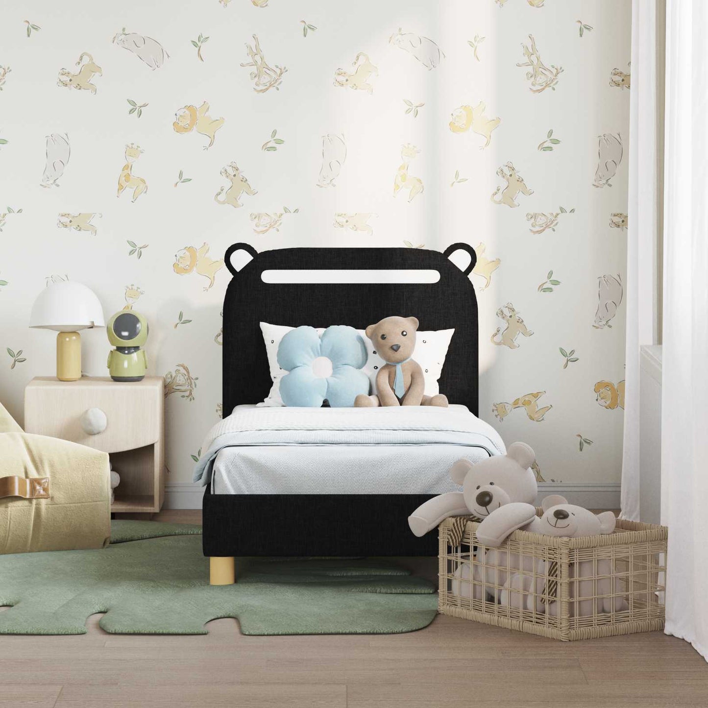 Peuterbedframe met hoofdbord Zwart 70 x 140 cm Stof is nu te koop bij PeponiXL, paradijselijk wonen!