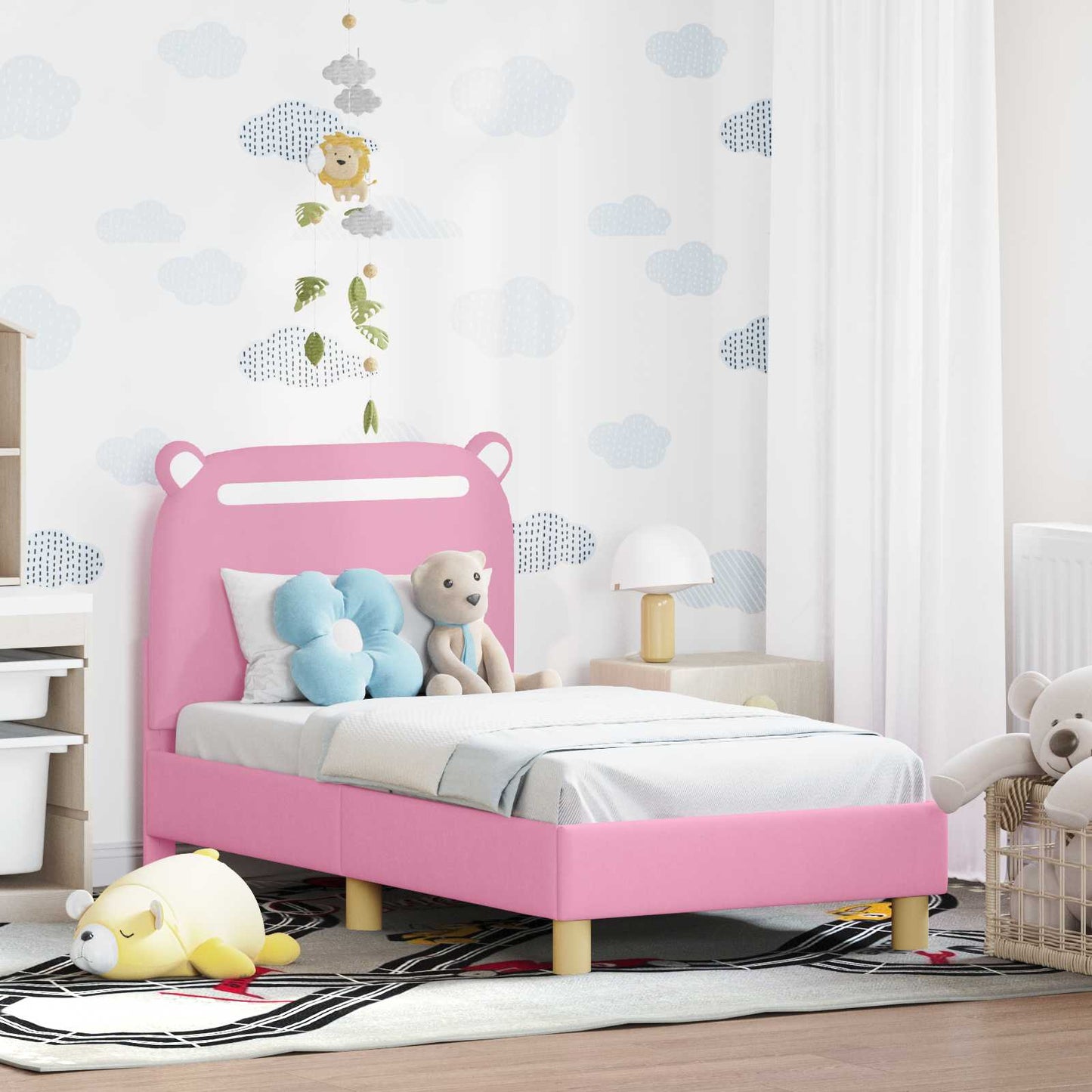 Peuterbedframe met hoofdbord Roze 70 x 140 cm Stof is nu te koop bij PeponiXL, paradijselijk wonen!