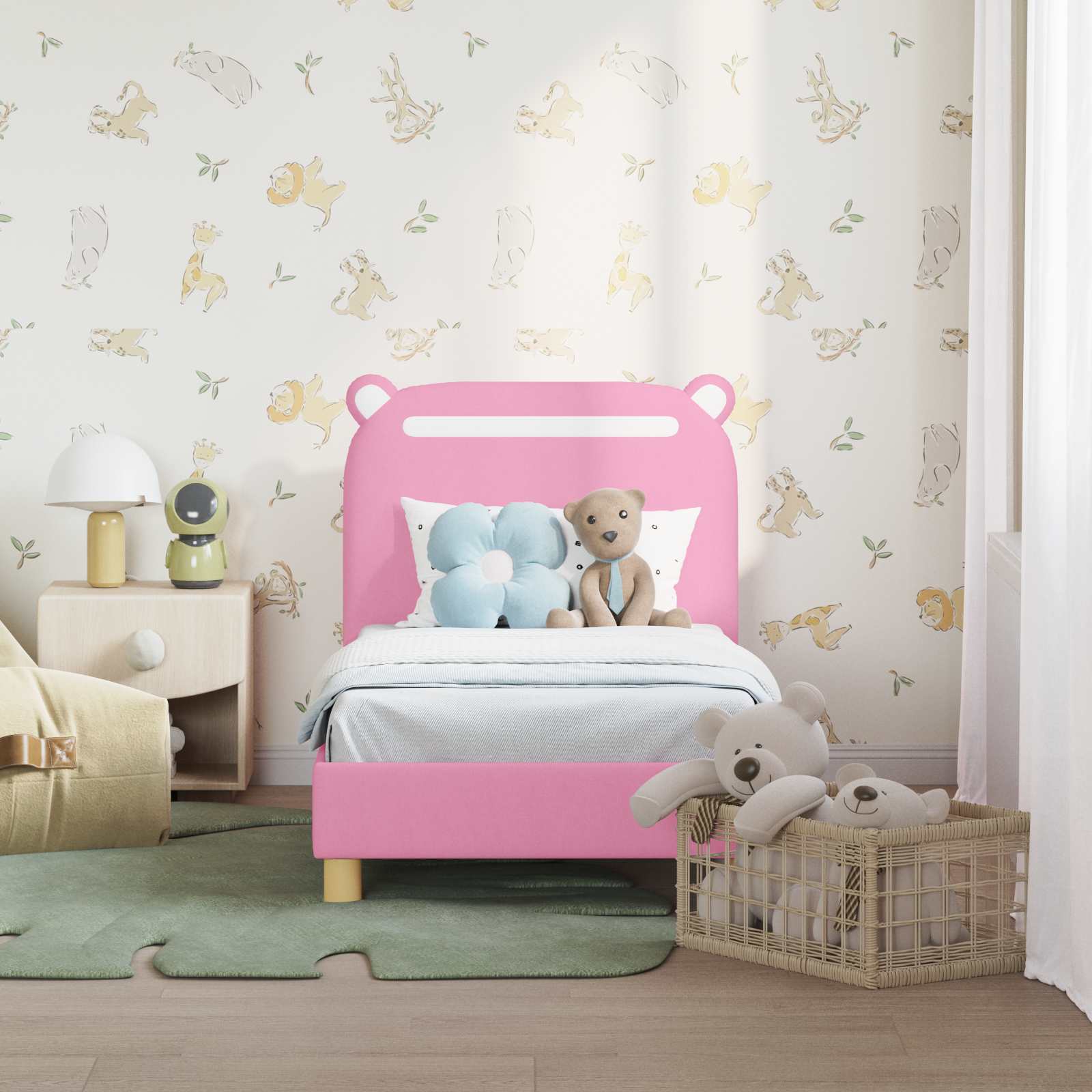 Peuterbedframe met hoofdbord Roze 70 x 140 cm Stof is nu te koop bij PeponiXL, paradijselijk wonen!