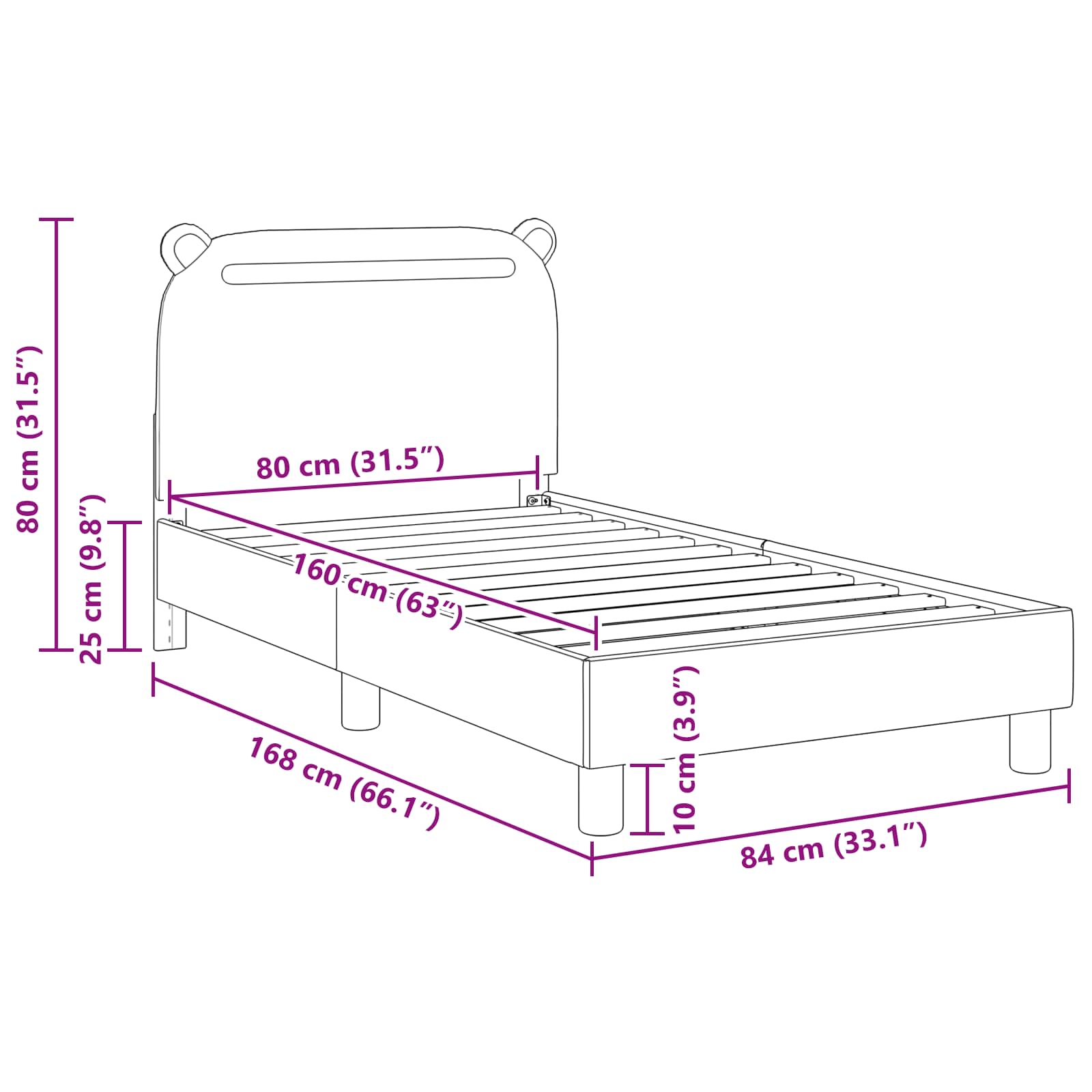 Bedframe voor kinderen met hoofdbord Donkergrijs 80 x 160 cm is nu te koop bij PeponiXL, paradijselijk wonen!