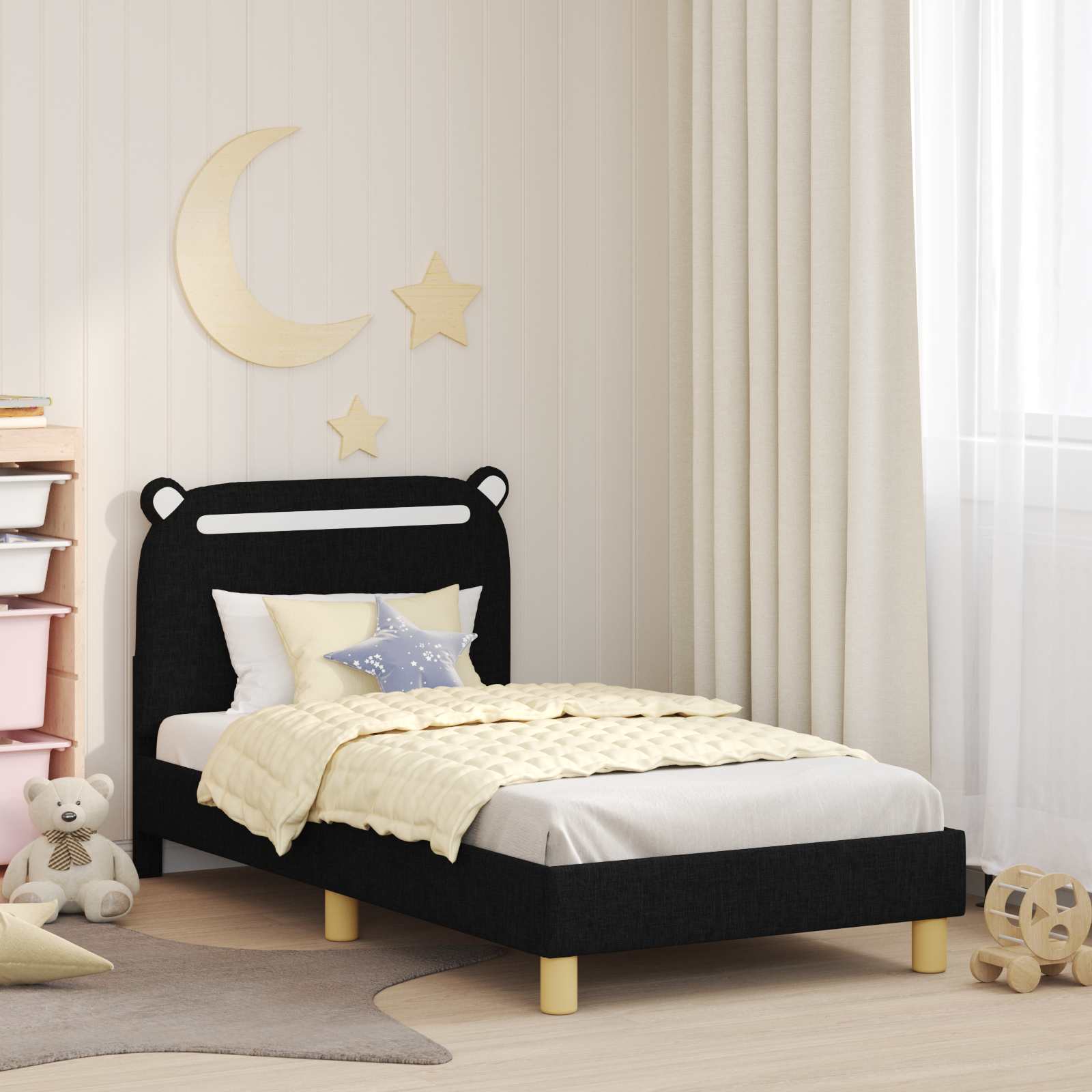 Bedframe voor kinderen met hoofdbord Zwart 80 x 160 cm Stof is nu te koop bij PeponiXL, paradijselijk wonen!