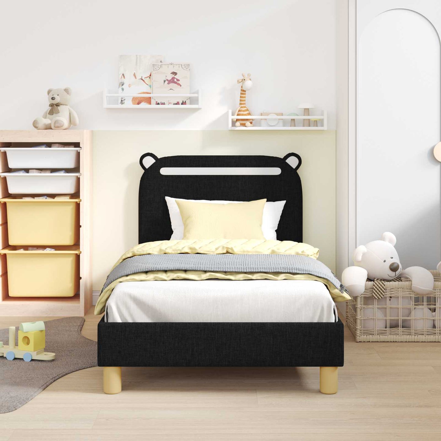 Bedframe voor kinderen met hoofdbord Zwart 80 x 160 cm Stof is nu te koop bij PeponiXL, paradijselijk wonen!