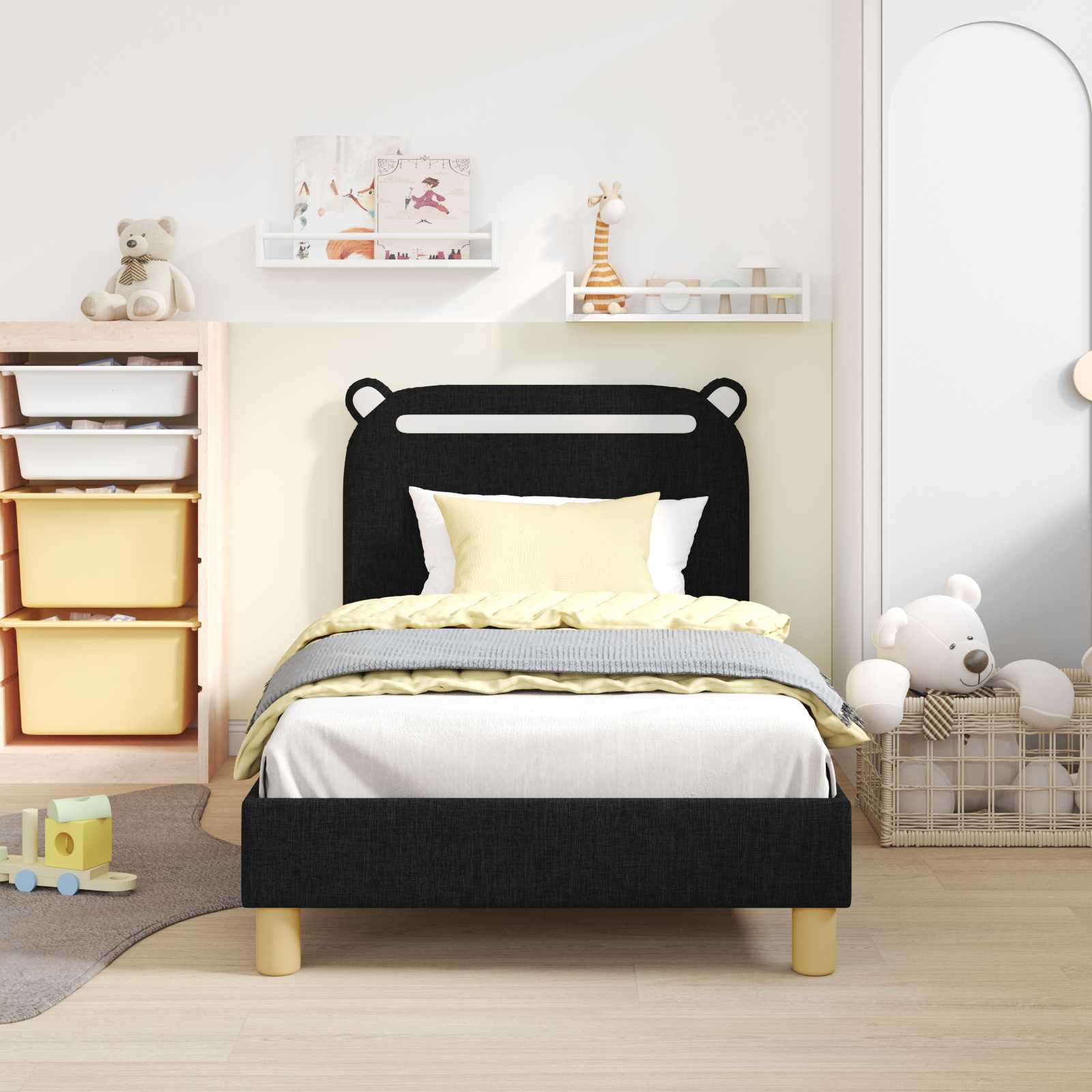 Bedframe voor kinderen met hoofdbord Zwart 80 x 160 cm Stof is nu te koop bij PeponiXL, paradijselijk wonen!