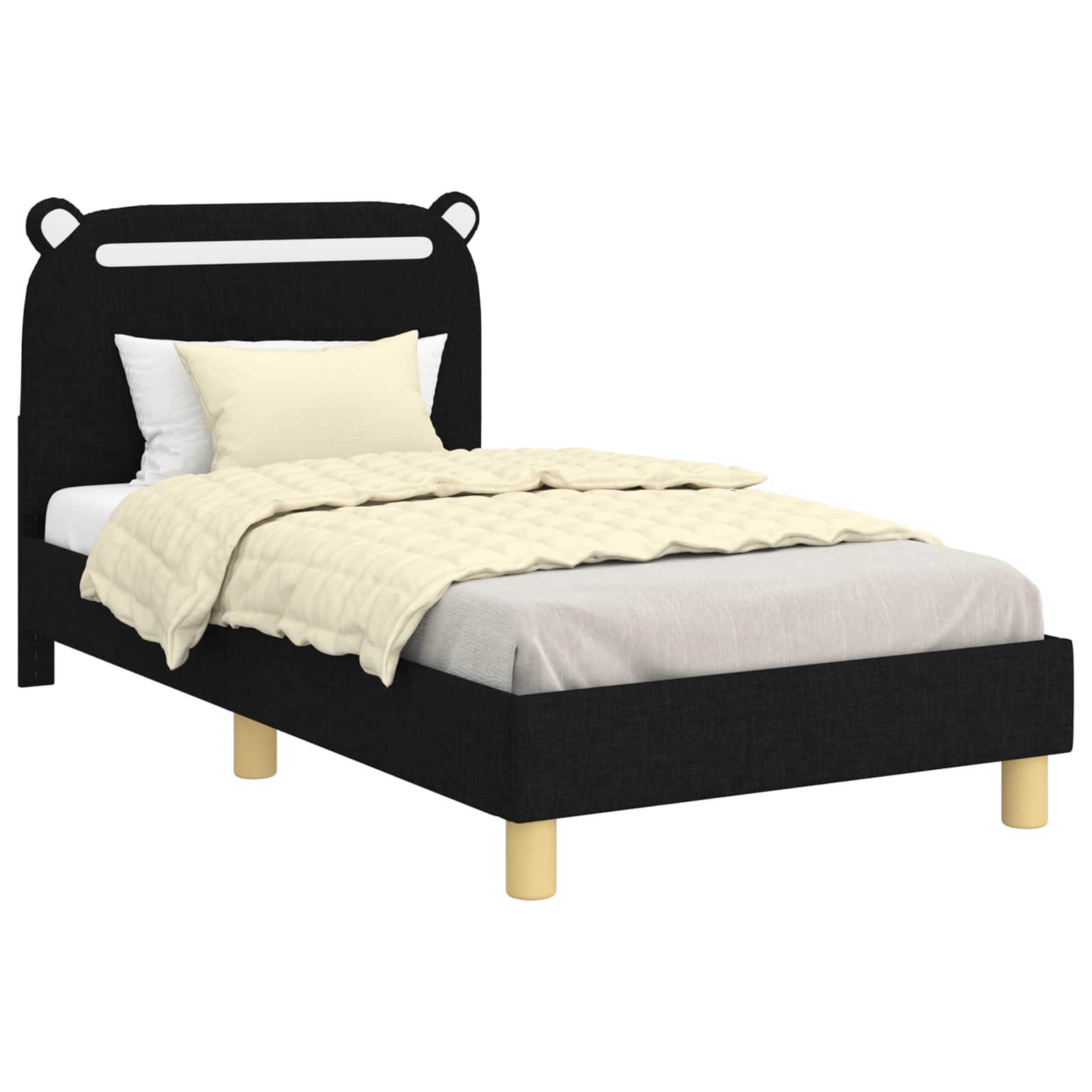 Bedframe voor kinderen met hoofdbord Zwart 80 x 160 cm Stof is nu te koop bij PeponiXL, paradijselijk wonen!