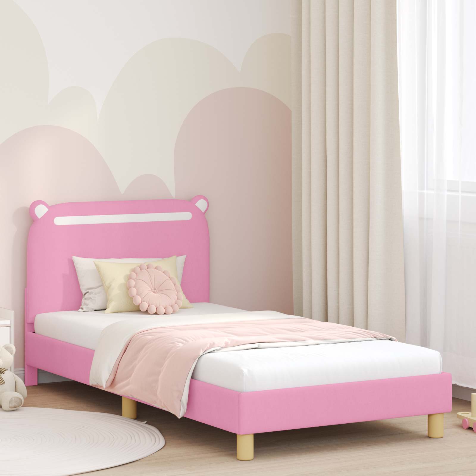 Bedframe voor kinderen met hoofdbord Roze 80 x 200 cm Stof is nu te koop bij PeponiXL, paradijselijk wonen!