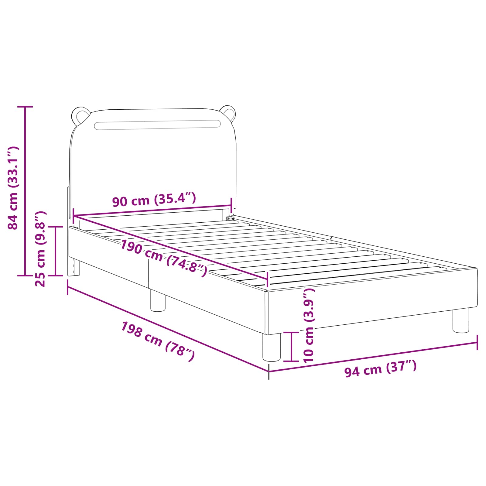 Bedframe voor kinderen met hoofdbord Lichtgrijs 90 x 190 cm is nu te koop bij PeponiXL, paradijselijk wonen!