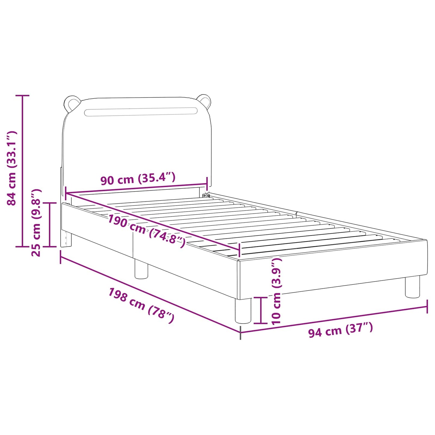 Bedframe voor kinderen met hoofdbord Donkergrijs 90 x 190 cm is nu te koop bij PeponiXL, paradijselijk wonen!