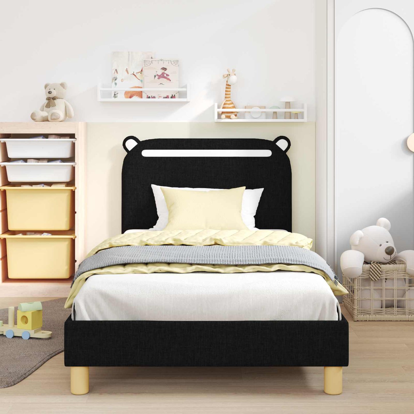 Bedframe voor kinderen met hoofdbord Zwart 90 x 190 cm Stof is nu te koop bij PeponiXL, paradijselijk wonen!