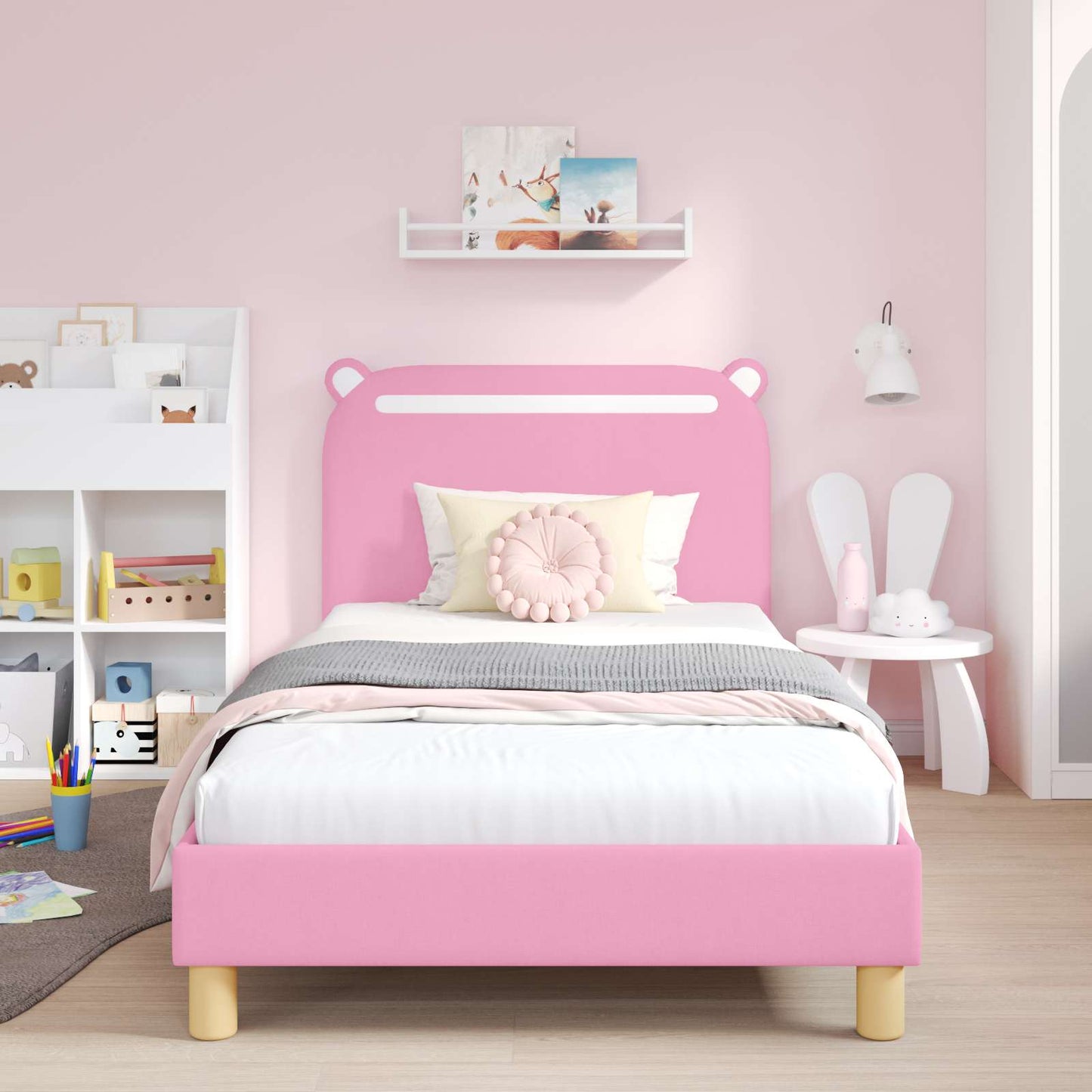 Bedframe voor kinderen met hoofdbord Roze 90 x 190 cm Stof is nu te koop bij PeponiXL, paradijselijk wonen!