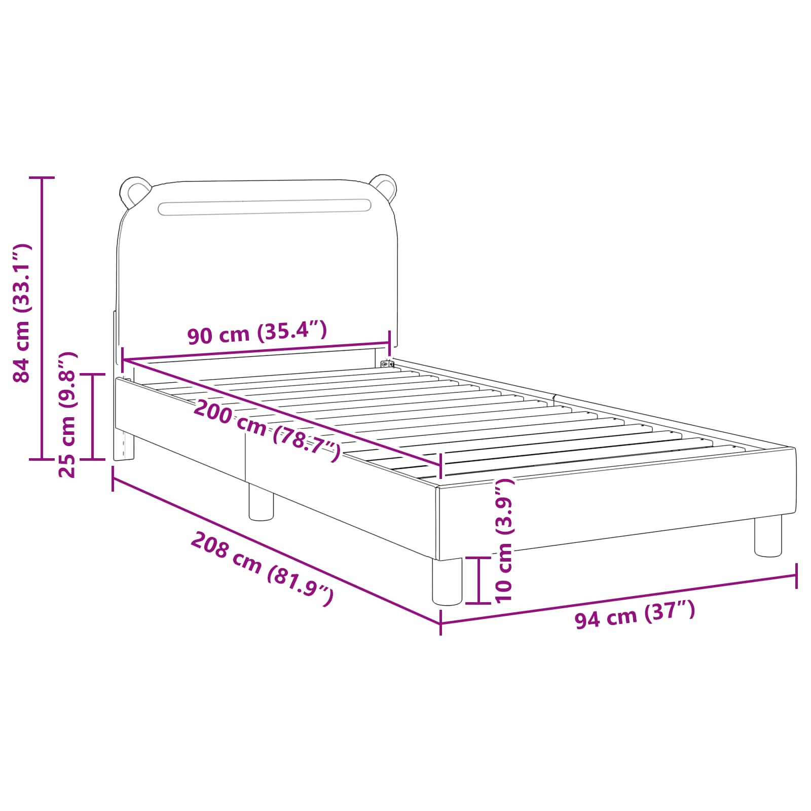 Bedframe voor kinderen met hoofdbord Donkergrijs 90 x 200 cm is nu te koop bij PeponiXL, paradijselijk wonen!