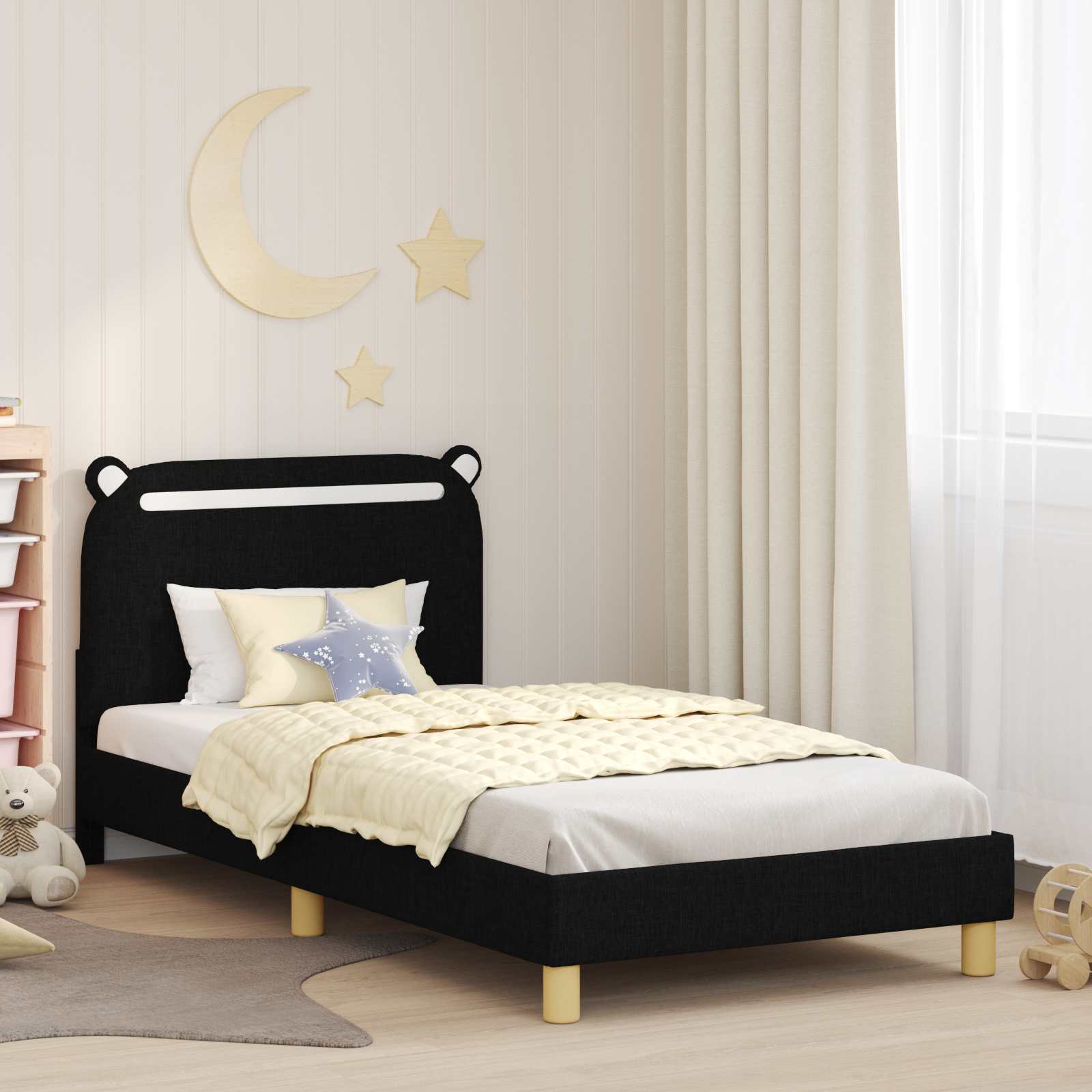 Bedframe voor kinderen met hoofdbord Zwart 90 x 200 cm Stof is nu te koop bij PeponiXL, paradijselijk wonen!