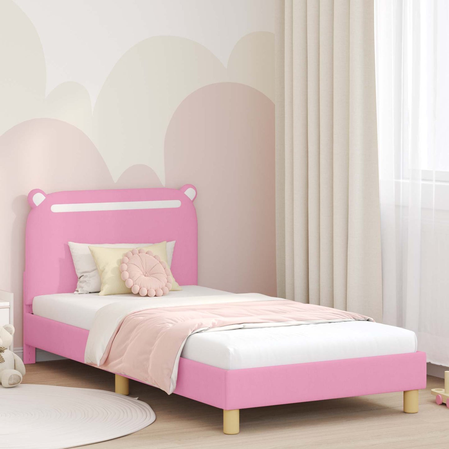 Bedframe voor kinderen met hoofdbord Roze 90 x 200 cm Stof is nu te koop bij PeponiXL, paradijselijk wonen!