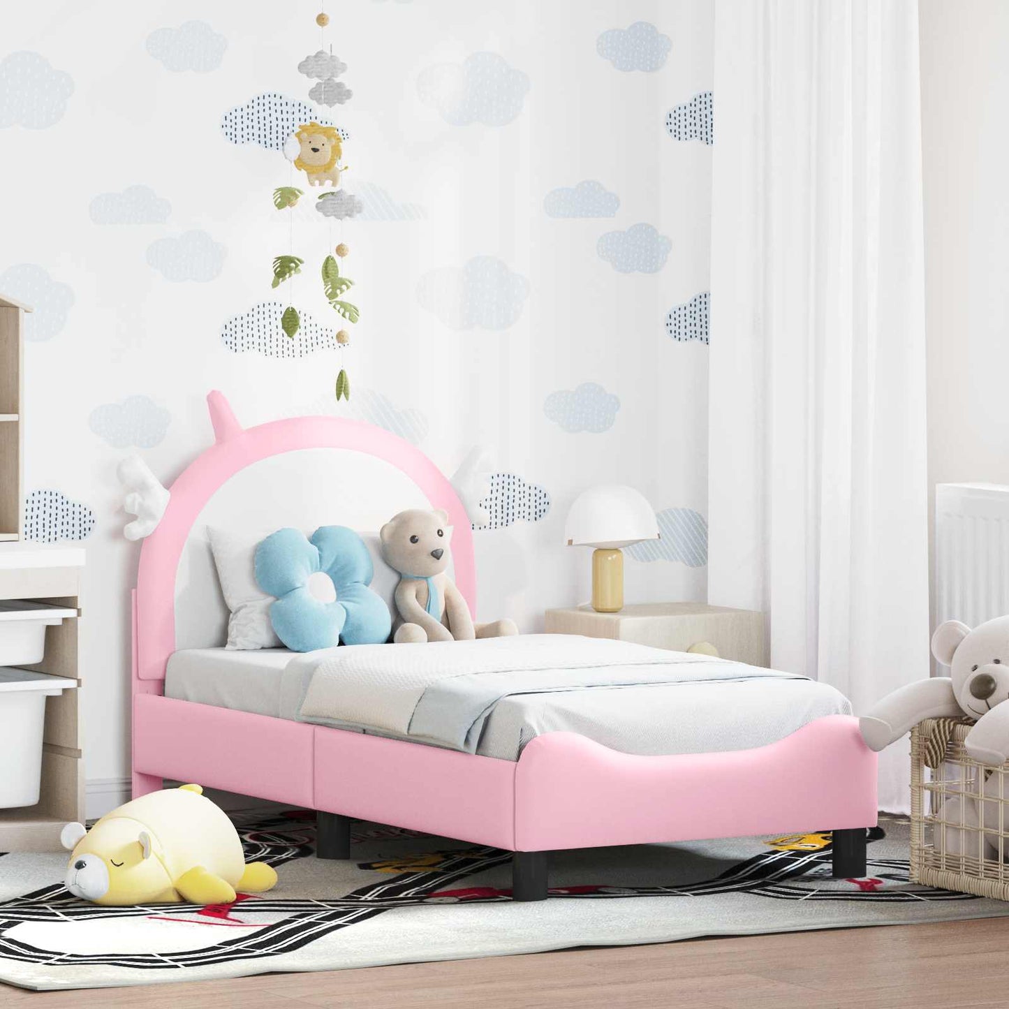 Peuterbedframe met hoofdbord met hoofdeinde Roze 70 x 140 cm PU is nu te koop bij PeponiXL, paradijselijk wonen!