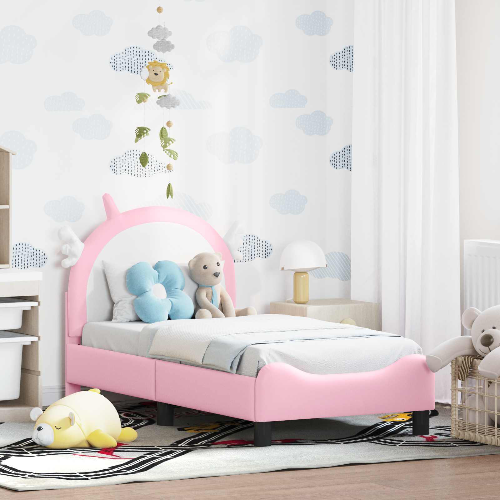 Peuterbedframe met hoofdbord met hoofdeinde Roze 70 x 140 cm PU is nu te koop bij PeponiXL, paradijselijk wonen!