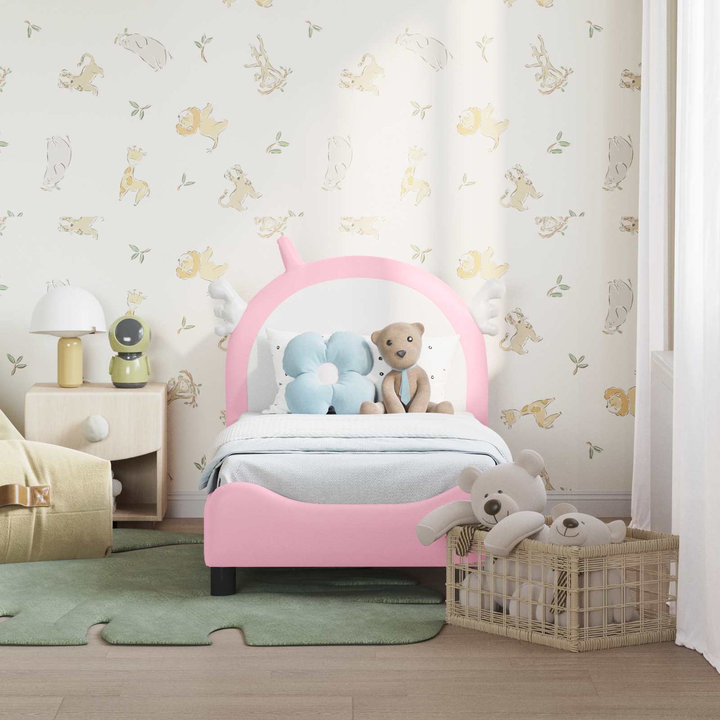 Peuterbedframe met hoofdbord met hoofdeinde Roze 70 x 140 cm PU is nu te koop bij PeponiXL, paradijselijk wonen!