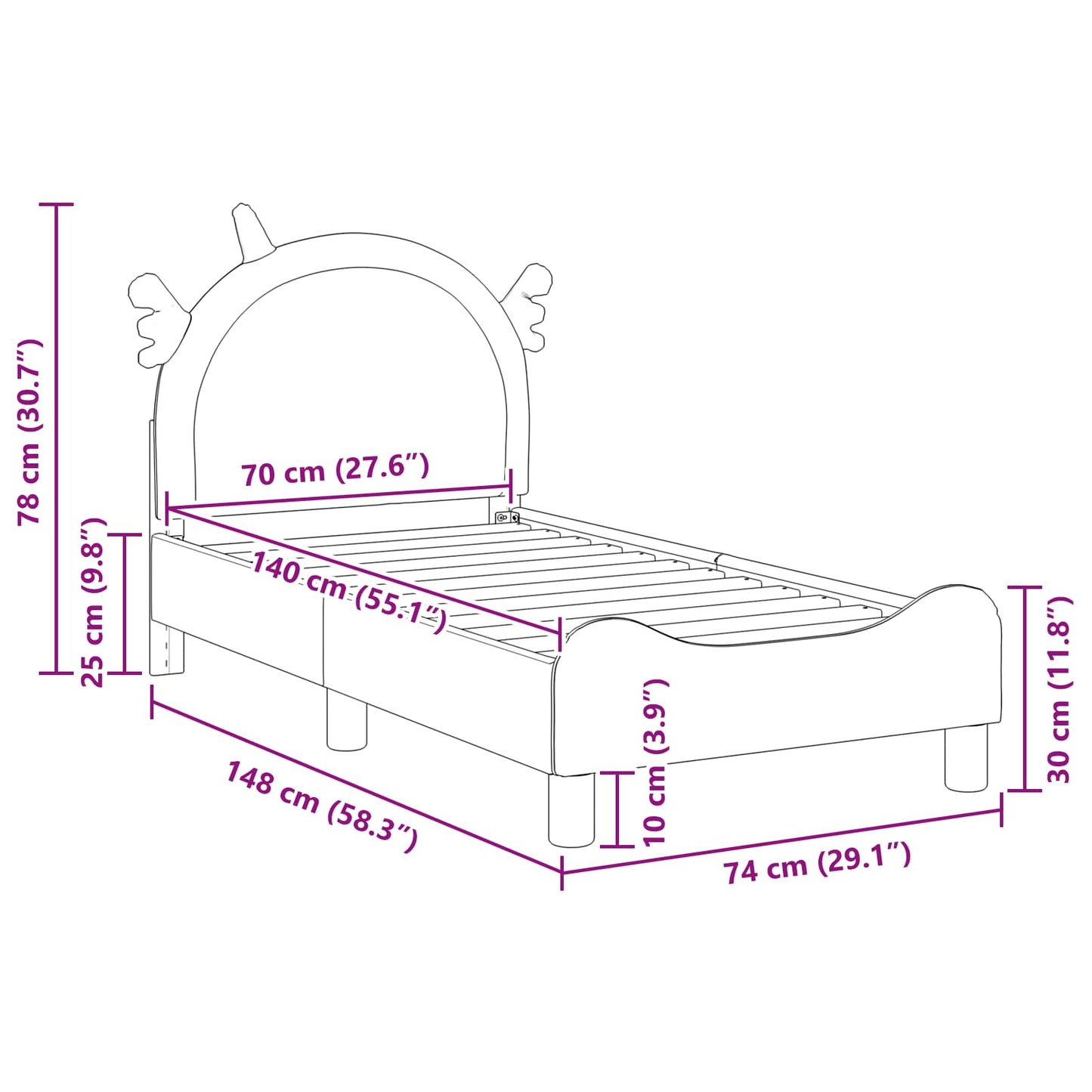 Peuterbedframe met hoofdbord met hoofdeinde Roze 70 x 140 cm PU is nu te koop bij PeponiXL, paradijselijk wonen!