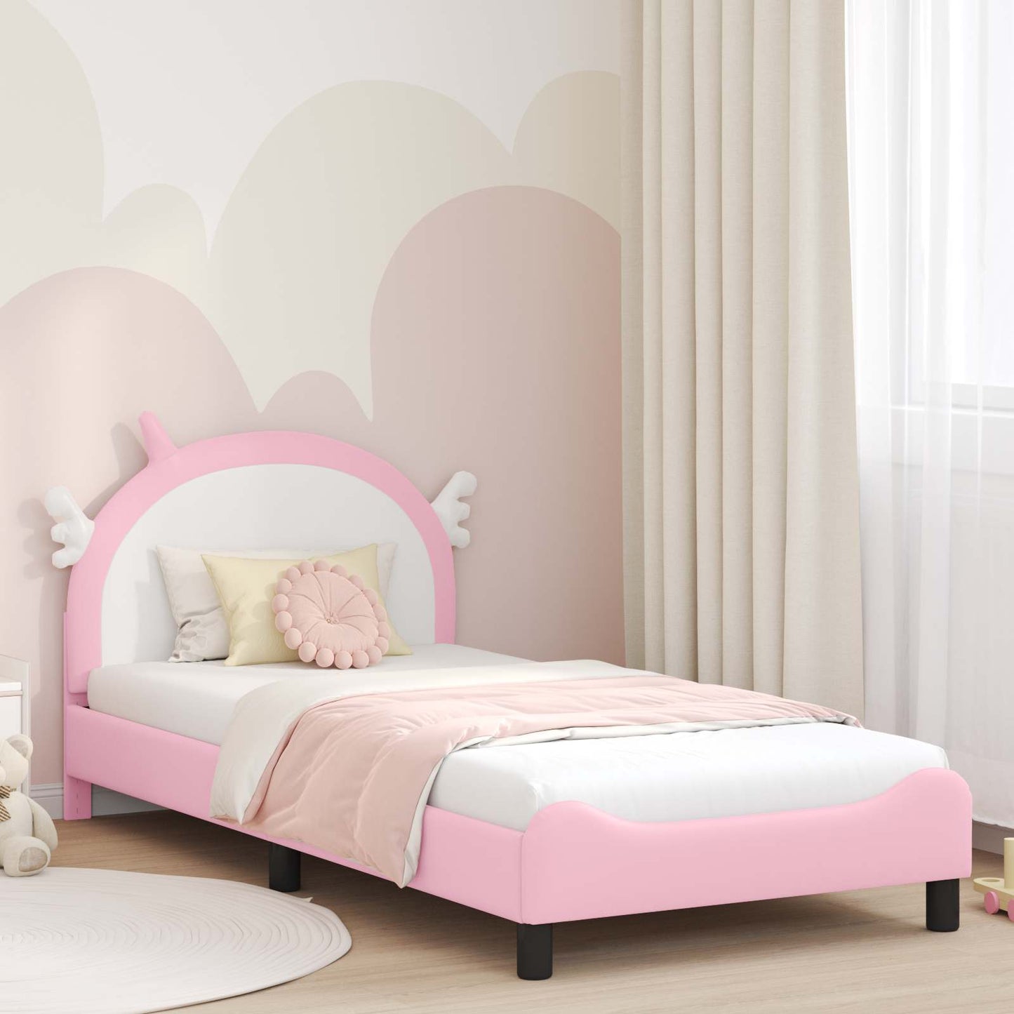 Bedframe voor kinderen met hoofdbord Roze 80 x 200 cm PU is nu te koop bij PeponiXL, paradijselijk wonen!