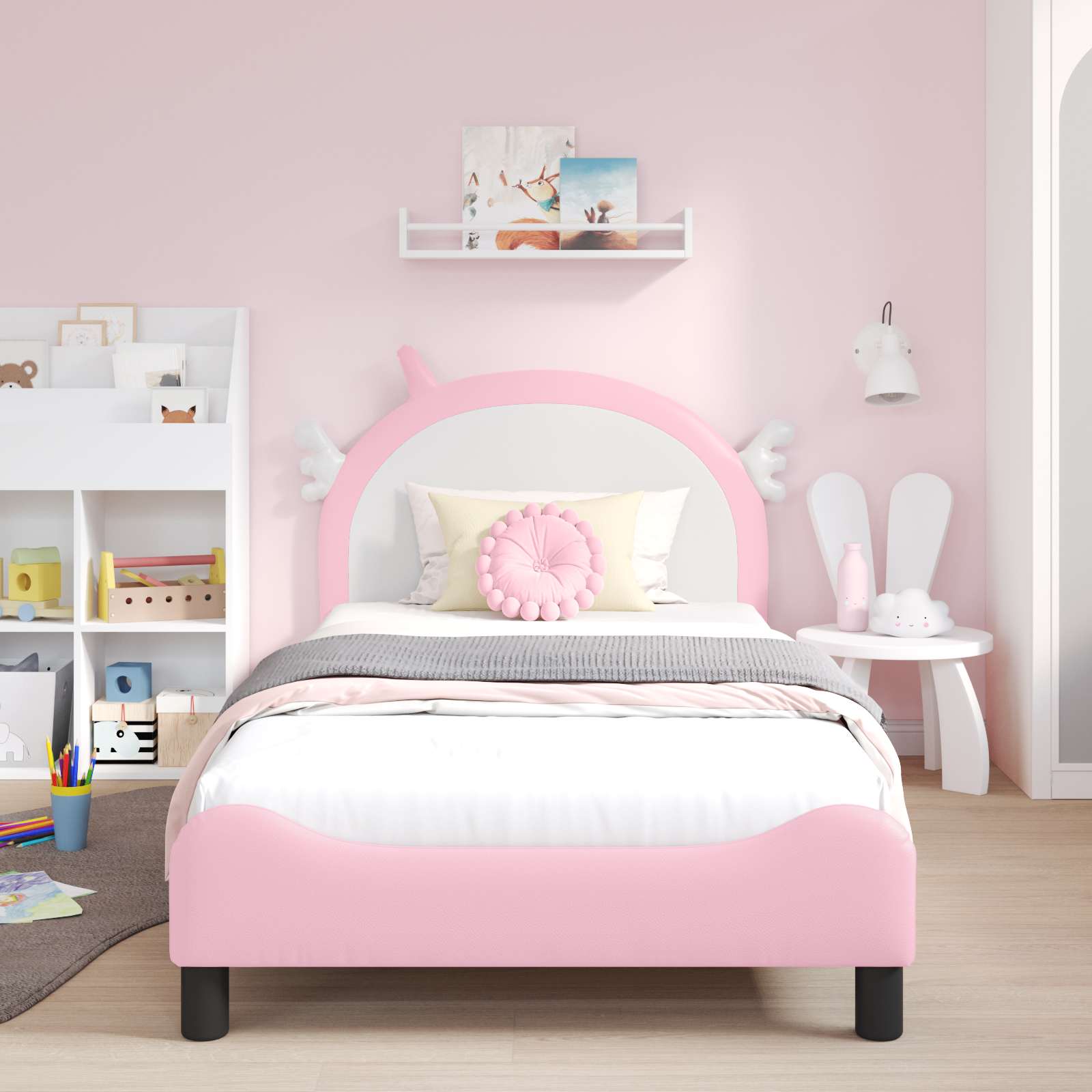 Bedframe voor kinderen met hoofdbord Roze 90 x 190 cm PU is nu te koop bij PeponiXL, paradijselijk wonen!