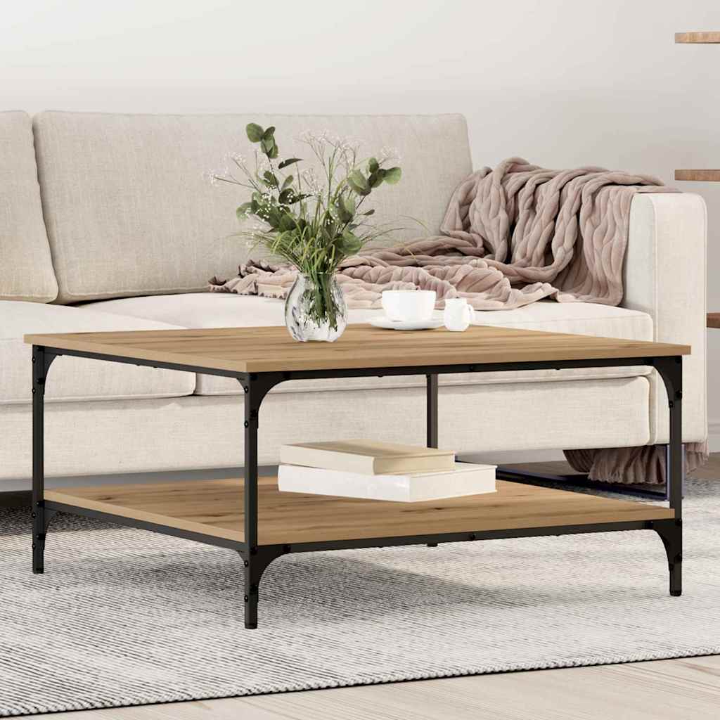 Salontafel artisanaal eikenkleurig 80 x 80 x 40 cm Bewerkt hout is nu te koop bij PeponiXL, paradijselijk wonen!