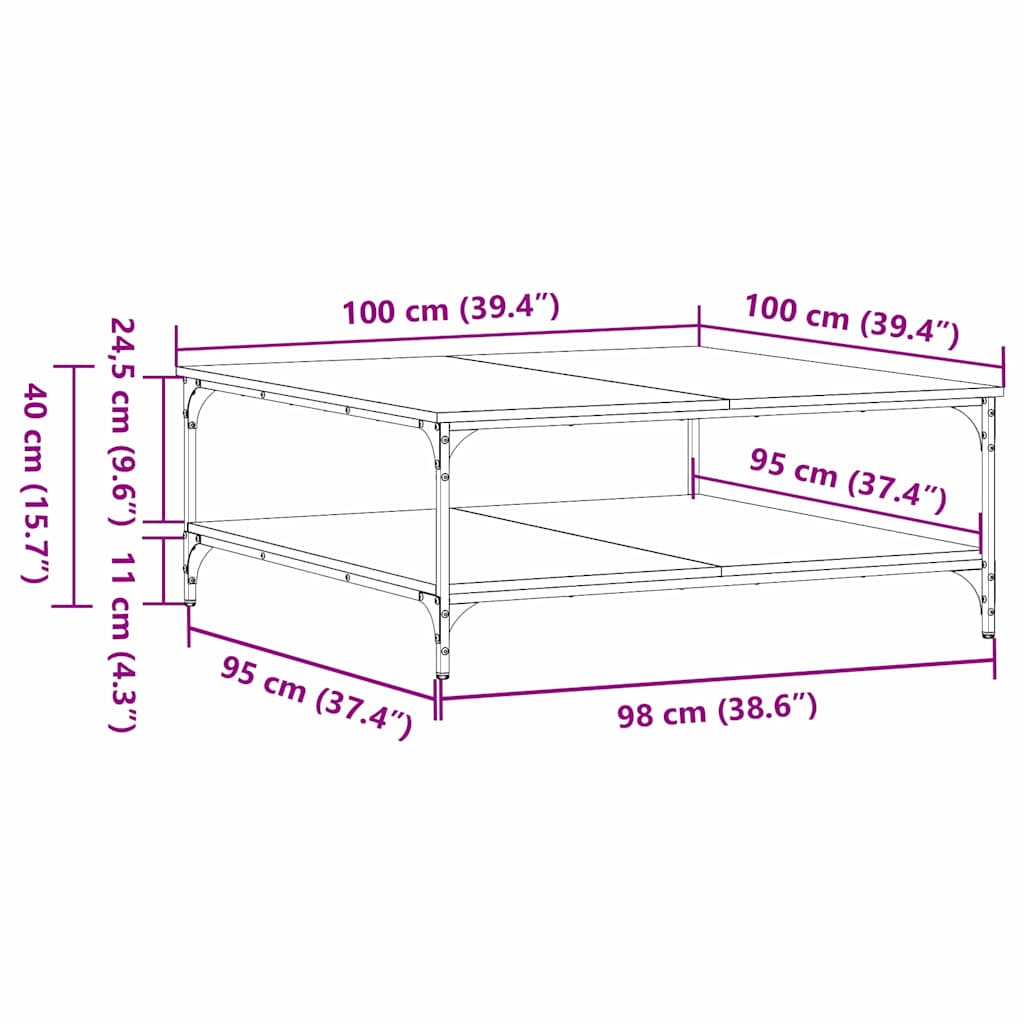 Salontafel artisanaal eikenkleurig 100 x 100 x 40 cm is nu te koop bij PeponiXL, paradijselijk wonen!