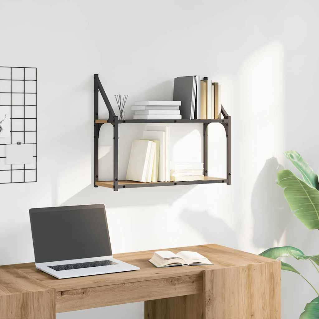 Wandplank artisanaal eikenkleurig 60 x 21 x 51 cm Bewerkt hout is nu te koop bij PeponiXL, paradijselijk wonen!