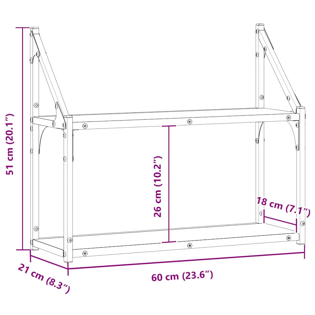 Wandplank met plank Zwart eiken 60 x 21 x 51 cm Bewerkt hout is nu te koop bij PeponiXL, paradijselijk wonen!