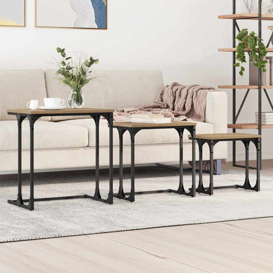 Nesting Koffietafel 3 pcs artisanaal eikenkleurig Bewerkt hout is nu te koop bij PeponiXL, paradijselijk wonen!