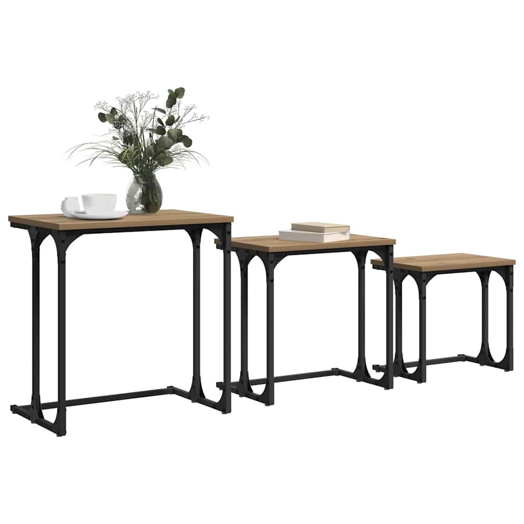 Nesting Koffietafel 3 pcs artisanaal eikenkleurig Bewerkt hout is nu te koop bij PeponiXL, paradijselijk wonen!