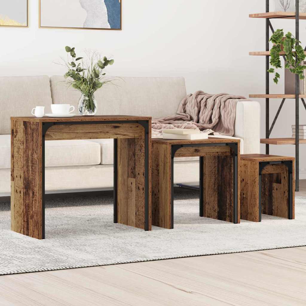 Salontafel 3 pcs Oudhout Bewerkt hout is nu te koop bij PeponiXL, paradijselijk wonen!