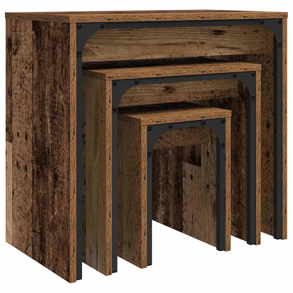 Salontafel 3 pcs Oudhout Bewerkt hout is nu te koop bij PeponiXL, paradijselijk wonen!