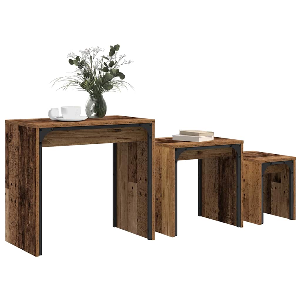 Salontafel 3 pcs Oudhout Bewerkt hout is nu te koop bij PeponiXL, paradijselijk wonen!