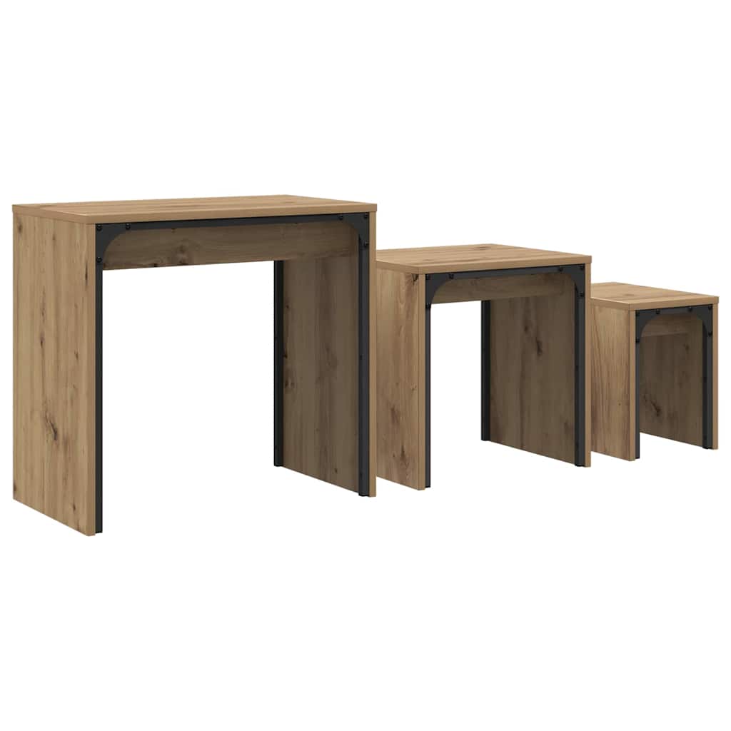 Salontafel 3 pcs Artisan Eiken Bewerkt hout is nu te koop bij PeponiXL, paradijselijk wonen!